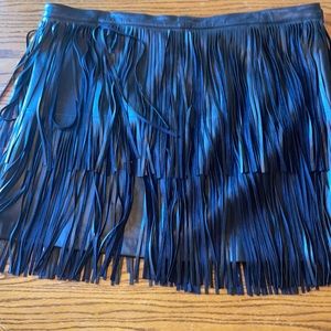 FRINGE FAUX BLACK LEATHER SKIRT SASSY FUN